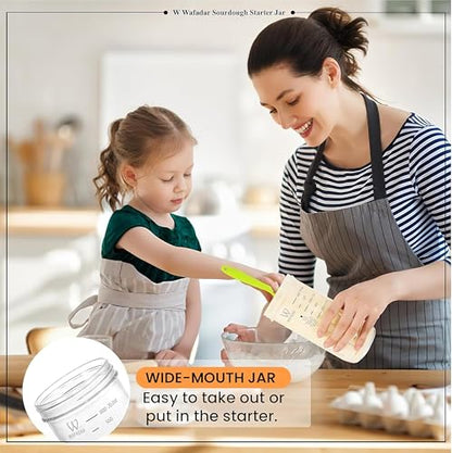 Upgraded Sourdough Starter Jar Kit –24 oz Glass Jar with Date Marked Feeding Band, Thermometer, Scraper, Cleaning Brush & Measuring Cups, Complete Bread Baking Supplies