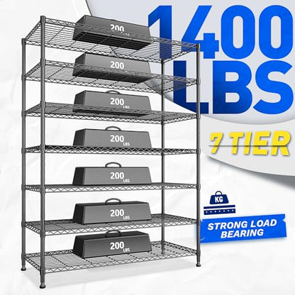 82.6H Metal Shelving Unit 7 Tier Storage Shelves Adjustable Wire Shelving Metal Wire Shelf Pantry Shelves Commercial Rack for Kitchen Pantry Utility Room Garage 45" W x 82.6''H x 13.5" D, Black - size: 45" W x 82.6''H x 13.5" D