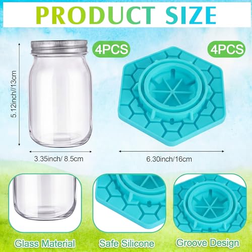 8 Pack Bee Feeder for Mason Jar Bee Watering Station Garden Silicone Sugar Water Feeder Beekeeping Drinking Equipment Tools with Mason Jars for Drinking Water(Teal,Hexagon) - color: Teal, style: Hexagon