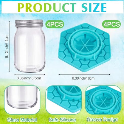 8 Pack Bee Feeder for Mason Jar Bee Watering Station Garden Silicone Sugar Water Feeder Beekeeping Drinking Equipment Tools with Mason Jars for Drinking Water(Teal,Hexagon) - color: Teal, style: Hexagon