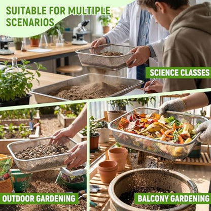 Set of 3 Soil Sifter for Gardening 2 Stainless Steel Sand Rocks Compost Soil Sieve with 1 Trowel 1/4 Inch 1/8 Inch Mesh Dirt Sifter for Gravel Potting Sawdust