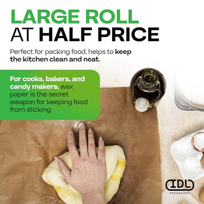 Brown Wet Wax Paper Roll 24" x 100' - USA-Made Moisture-Repellent Cooking Paper for Packing, Storing & Freezing - Heavy-Duty Food-Safe Wrapping Material for Meat, Cheese & Baked Goods by IDL Packaging - size: 24" x 100 feet