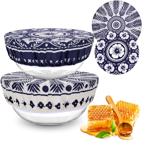 2 Large Reusable Beeswax Bowl Covers for Bread Proofing, 10/12 Inch Elastic Beeswax Wraps Cotton Cloth Sourdough Bowl Covers for Proofing Baskets, Mixer Bowls, Food Storage Containers - color: Palm Branches