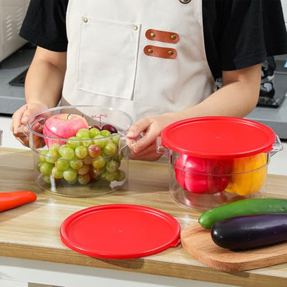 Ziliny 2 Pcs 2 Qt Clear Round Food Storage Container with Lid, Dough Proofing Bucket Clear Translucent Containers with Red Scale Commercial Grade for Pizza Bread Kitchen Organization(Red) - color: Red