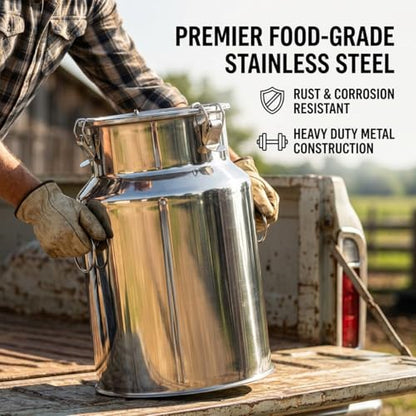 1 gal 2 gal 3 gal 4 gal 5 gal 10 gal Stainless Steel Water Dispenser Jug, Milk Can Pail with Tight Lid, Freestanding Drink Dispenser Bucket for Accommodate Milk Juice Wine(No Spigot,14L/3.70Gal) - color: No Spigot, size: 14L/3.70Gal