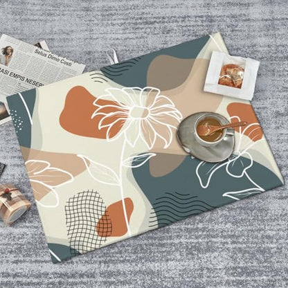 Boho Tropical Flowers Dish Drying Mat 18x24 Modern Art Kitchen Drying Mat for Counter Navy Blue Orange Abstract Geometric Absorbent Dish Pad Microfiber Dish Drainer Rack Mat - color: Boho Flowers Abstract Geometic