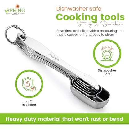 Spring Chef Stainless Steel Measuring Cups and Spoons Set of 14 with Leveler, Nesting Kitchen Metal Measuring Cups and Spoons Set for Dry and Liquid Ingredients, Perfect for Cooking & Baking - style: Cups & Spoons - Set of 14