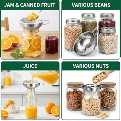 7-Piece Stainless Steel Canning Funnel Kit – Wide Mouth Mason Jar Funnels with 100/200 Mesh Strainers, Removable Filter Tip & Sponge Brushes