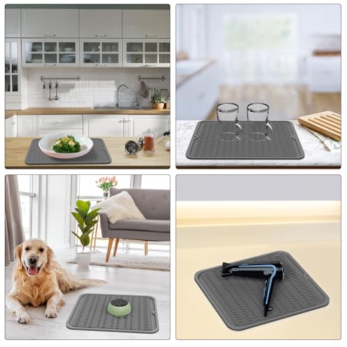 ZLR Silicone Dish Drying Mat for Kitchen Counter, Eco-Friendly Fast Dry Dish Mat, Easy Clean Multi Usage Drying Matt, Heat Resistant Trivet, 12" x 16" Large, Dark Gray - color: Dark Gray, size: 16" x 12"