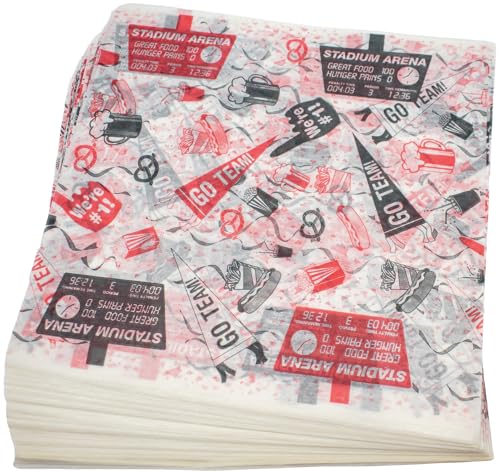 MADE IN USA 1,000 Sheets of Grease-Resistant Food Grade Waxed Kraft Deli Tissue Paper, 12" X 12" (Sports Arena Print) - color: Sports Arena Print