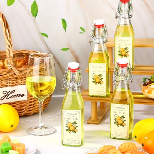 Havawish 12 Sets Limoncello Swing Top Glass Bottles for Homemade 8 oz Flip Clear Top Lemoncello Bottles with Labels Stoppers for Home Brewing Gifts Wedding Lemon Italian Summer Party Favors(Square) - style: Square