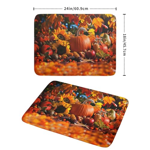 Fall Harvest Pumpkin Dish Drying Mat for Kitchen Counter,Thanksgiving Maple Leaves Sunflower Drying Mat 18 x 24 Inch with Absorbent Reversible Microfiber Dish Drying Pad for Coffee Bar - size: 18" x 24"
