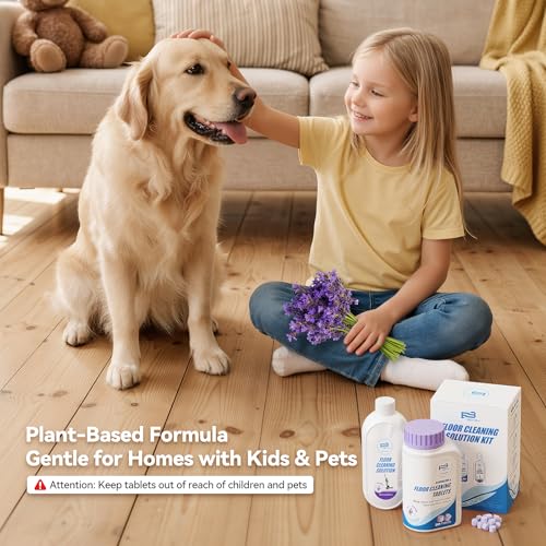 Floor Cleaning Tablets Kit Compatible with Tineco Cleaning Solution, 200 Count Lavender Scent Multi-Surface Floor Cleaner Tablets with 250ml Mixing Bottle, for All Robot Vacuum Mop Hardwood Tile