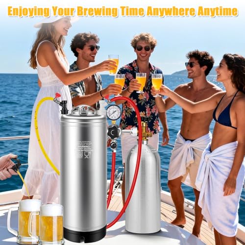 New 5 Gallon Corny Keg- Food Grade Stainless Steel Cornelius Keg with Ball Lock Quick Disconnect Set & Extra Lid Gaskets, Home Brew Beer Keg Equipment for Carbonating & Serving