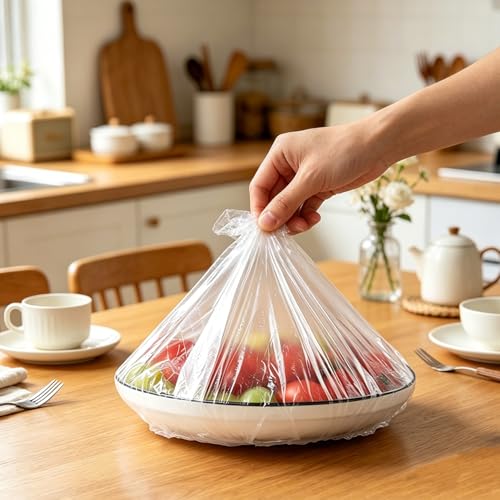 100Pcs Disposable Food Containers Disposable Stretchable Bowl Covers Universal Kitchen Wrap Seal Bags for Food Storage Bread Proofing and Outdoor Picnics (14-35cm Stretchable)
