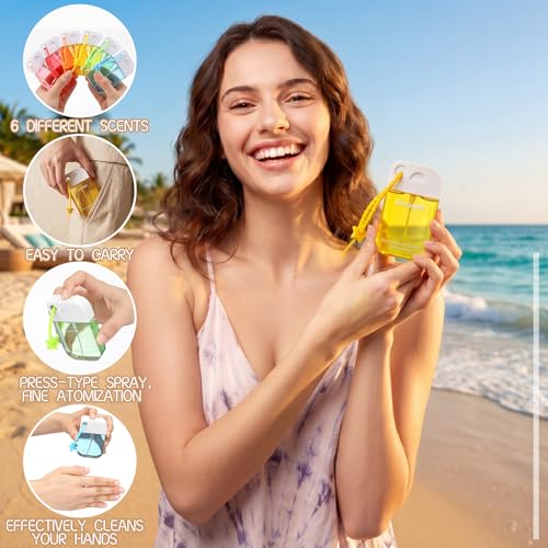 Frienda 12 Pcs Hydrating Hand Sanitizer Spray Scented Pocket Power Mist Hand Sanitizer Travel Size with Keychain Moisturizing Antibacterial Sanitizing Cleans Hands for Women(Floral) - style: Floral