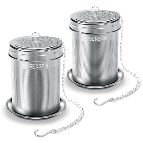 HOUSE AGAIN Tea Infuser, Extra Fine Mesh Tea Infusers for Loose Tea, 18/8 Stainless Steel Tea Strainer with Extended Chain Hook, Tea Steeper for Brew Tea, Spices & Seasonings Small × 2 - size: Small × 2