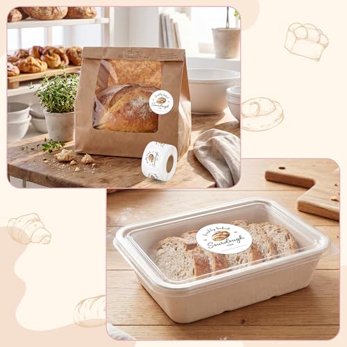 PANTIDE Freshly Baked Sourdough Labels Stickers - 500 Count Baked with Love Bakery Bread Adhesive Round Decal Roll, for Homemade Bread Bakery Small Business Sealing Food Packaging (2 x 2 Inch, White) - color: Freshly Baked White