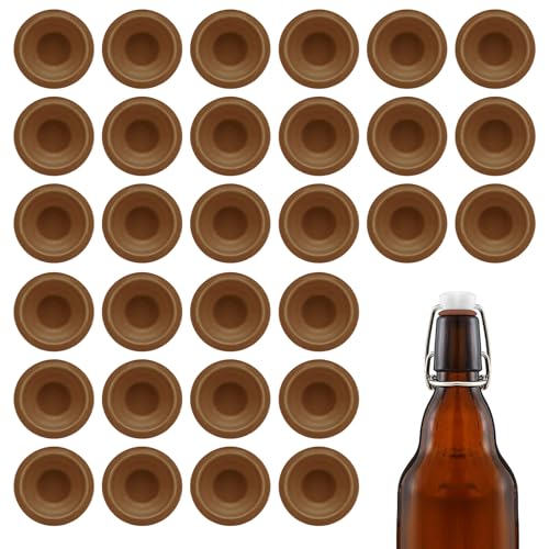 30Pcs Dopamine color Silicone Gaskets Washers Seals for Cap Swing Flip Top Bottle for Home Brew Beer Soda Bottle Sealing(flat,full cover) (Walnut Brown) - color: Walnut Brown