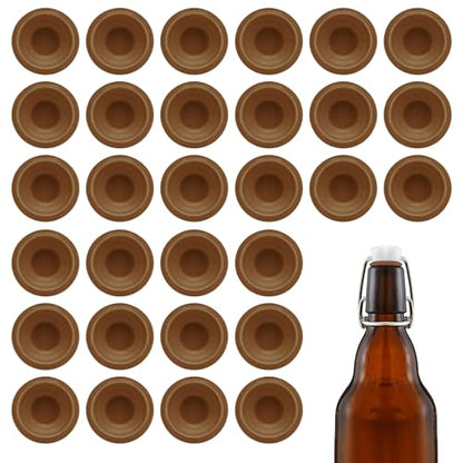 30Pcs Dopamine color Silicone Gaskets Washers Seals for Cap Swing Flip Top Bottle for Home Brew Beer Soda Bottle Sealing(flat,full cover) (Walnut Brown) - color: Walnut Brown