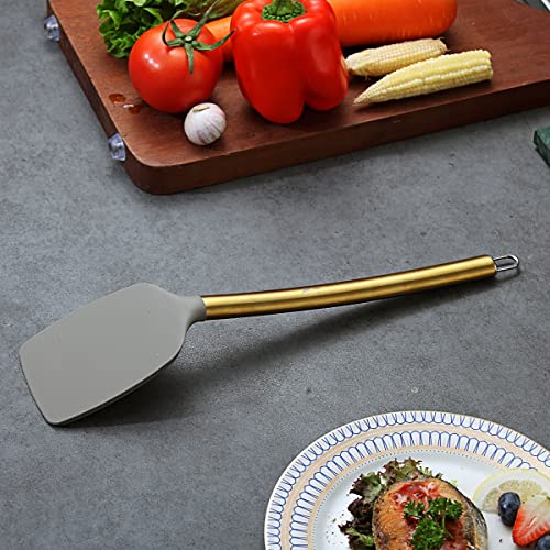 Berglander Non-stick Silicone Solid Turner, Titanium Gold Plating handle, Barbecue Spatula for Cooking, Dishwasher Safe, Easy to Clean - style: f. Solid Turner