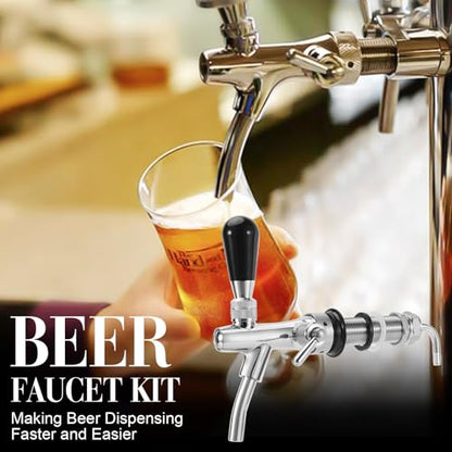 Upgraded Adjustable Beer Faucet, Stainless Steel Core Brass Body Keg Tap Faucet Draft Beer Tap Faucet with Flow Control Adjustable Beer Keg Tap O.D 5/16" Barb Keg Faucet for Home Brewing