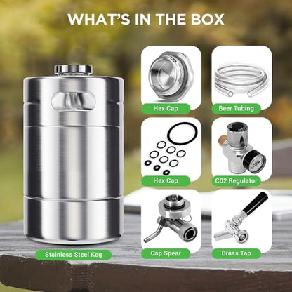 NutriChef Pressurized Growler Tap System, 64oz Stainless Steel Mini Keg Dispenser Portable Kegerator Kit, Co2 Pressure Regulator Keeps Carbonation for Craft Beer, Draft and Homebrew - size: 64oz