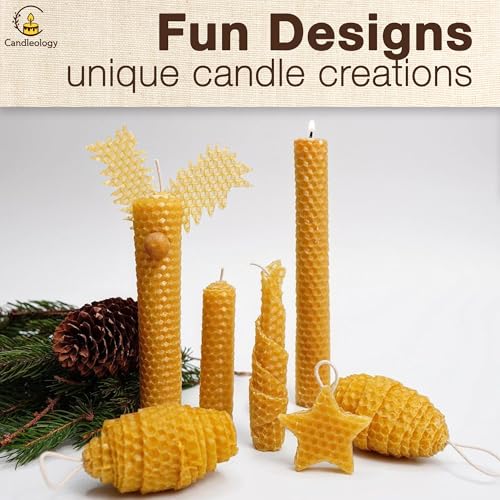 Natural Beeswax Sheets for Candle Making (10-Sheet Pack with Cotton Wicks) Natural Yellow Tone - DIY Beeswax Candle Rolling Kit for Kids & Adults - color: Natural-Gold