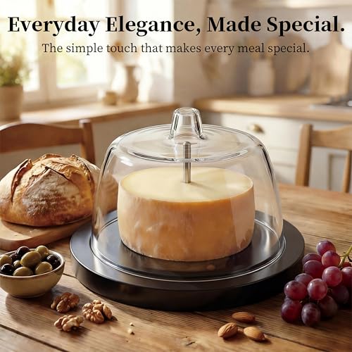 ZZXLLLO Girolle Cheese Curler Shaver Wheel – Stainless Steel Cheese Slicer Flower Maker Tool for Tête de Moine – Black Marble Base with Dome Lid - color: Black