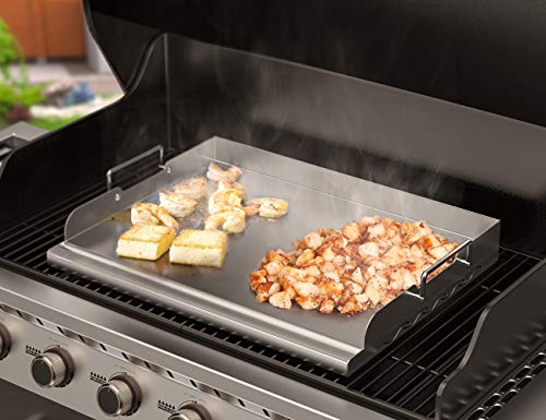 Skyflame Universal Stainless Steel Griddle Flat Top Plate with Even Heating Bracing for BBQ Charcoal/Gas Grills, Camping, Tailgating, and Parties 17" x 13" - size: 17" x 13" x 2.2"