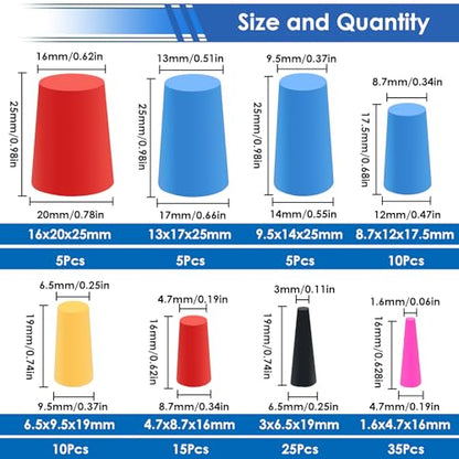 smseace 110Pack Rubber Plugs 1/16 Inch to 5/8 Inch Rubber Stoppers 8-Sizes High Temp Silicone Plug for Coating, Round Hole, Painting Protection - size: 110Pcs