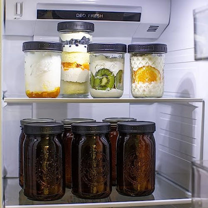 Jumterlee 12 Pack 32 oz Amber Mason Jars, Wide Mouth Mason Jars with Lids and Bands and 12 Black Plastic Mason Jar Lids, Canning Jars Used for Canning, Pickling, Juice, Jam, Jelly