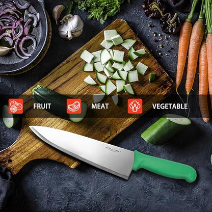 8 inch Japanese High Carbon Stainless Steel Chef Knife Set, Professional Extra Sharp Wide Cook Knife with Non-slip Ergonomic Handle, for Kitchen Home Restaurant - color: Green