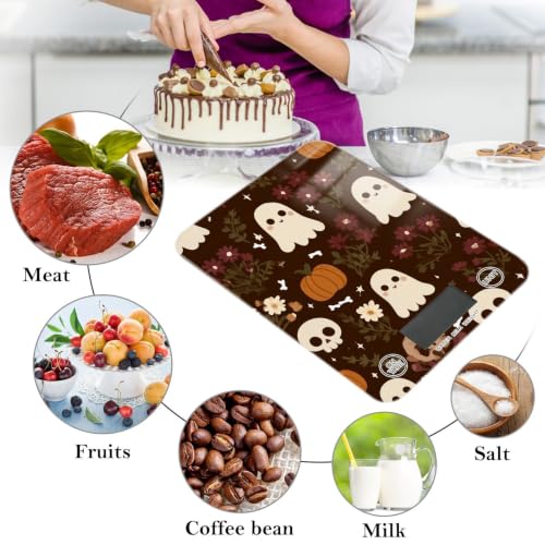 Food Scale Kitchen Digital Scale Food Ounces and Grams Dieting Baking Cooking Waterproof Glass Panels LCD Display,4 Units Scale Tare Function Halloween Fall Skull - color: Skull 08