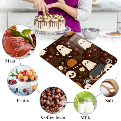 Food Scale Kitchen Digital Scale Food Ounces and Grams Dieting Baking Cooking Waterproof Glass Panels LCD Display,4 Units Scale Tare Function Halloween Fall Skull - color: Skull 08