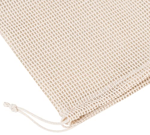 PALTERWEAR 100 Percent Natural Cotton Double Drawstring Mesh Bag For Herbs, Nuts, Spices (6 x 8 Inch - Set of 5) - size: 6 x 8 Inch - Set of 5
