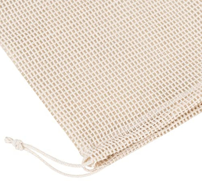 PALTERWEAR 100 Percent Natural Cotton Double Drawstring Mesh Bag For Herbs, Nuts, Spices (6 x 8 Inch - Set of 5) - size: 6 x 8 Inch - Set of 5