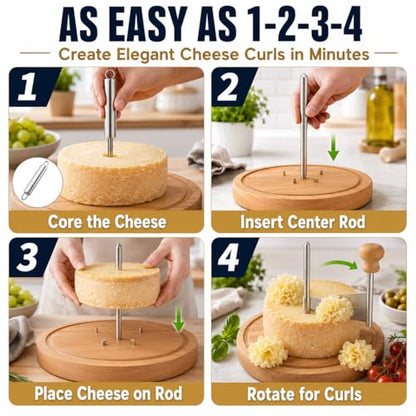 Cheese Curler for Tête de Moine, Swiss-Style Cheese Flower Maker with Stainless Steel Shaver and Solid Wood Base, Cheese Rosette Cutter for Charcuterie Boards, Chocolate, Butter, Desserts and Parties - color: Cheese Curler
