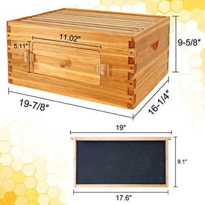 BeeCastle 10 Frame Deep Bee Hive Box, Langstroth Beehive Boxes Dipped in 100% Natural Beeswax with Window, Beehive Frames and Beeswaxed Foundations (Unassembled) - size: 1 Deep Box