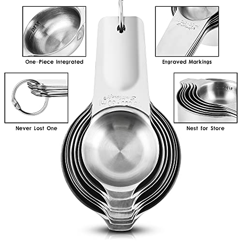 Measuring Cups and Spoons Set, Stainless Steel Measuring Cups Set, Dry 7 Measurer Cups 9 Measurement Spoons with Leveler & Measure Enquivalents for Kitchen & Baking Nesting Measuring Tools