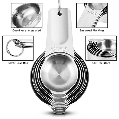Measuring Cups and Spoons Set, Stainless Steel Measuring Cups Set, Dry 7 Measurer Cups 9 Measurement Spoons with Leveler & Measure Enquivalents for Kitchen & Baking Nesting Measuring Tools