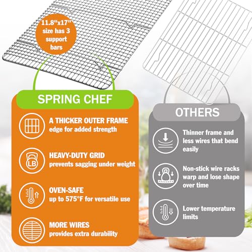 Spring Chef 11.5 x 16.5 Inch Stainless Steel Cooling Racks for Cooling & Baking - Oven Safe - Wire Roasting Racks for Oven Use - Fits Half Sheet Cookie Pan - Dishwasher Safe - Set of 2 - size: 11.5"x16.5", style: 2 Pack