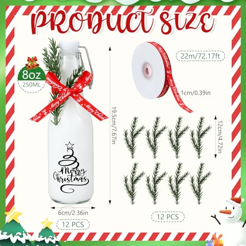 Sieral 12 Pack Christmas Tree Swing Top Glass Bottle 8oz Clear Flip Top Beer Brewing Bottles with Ribbon and Artificial Branches for Liquids Wine Christmas Xmas Gifts - style: Christmas Tree