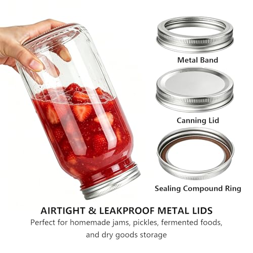 64 oz Mason Jars with Lids, Glass Jars for Canning, Wide Mouth Mason Jars for Spice Storage, Glass Jar with Lid for Pantry Organization, Jars for Home Kitchen Canning Set of 6