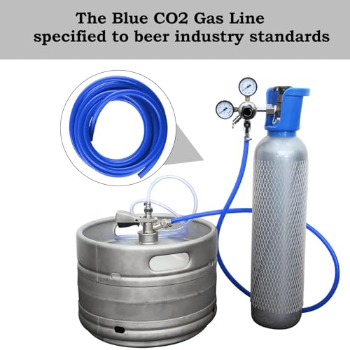 LUCKEG Gas Line Assembly Including Blue Beer Gas Line ID 5/16",OD 9/16" Length 10ft, CO2 Hose Clamps for Kegerator Draft Beer Brew,Cornelius Keg Homebrewing and Wine making