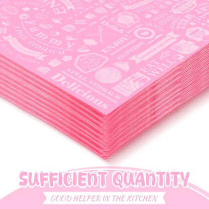 Outus 600 Pcs 12 x 12 Inch Deli Wax Paper Sheets Grease Resistant Tray Basket Liners Newsprint Paper Water and Grease Proof Sandwich Wrapping Square Hot Dog Wrappers for Food Baking (Pink) - color: Pink