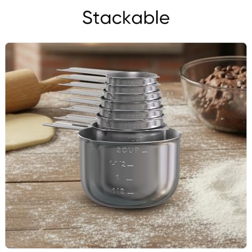 Color Up Measuring Cup Set, 8 Piece, Copper and Chrome Finish, Stainless Steel, Accurate for Wet & Dry Ingredients, Embossed Markings, Easy Pour Spouts, Dishwasher Safe, Kitchen Essential (Stainless) - color: Stainless