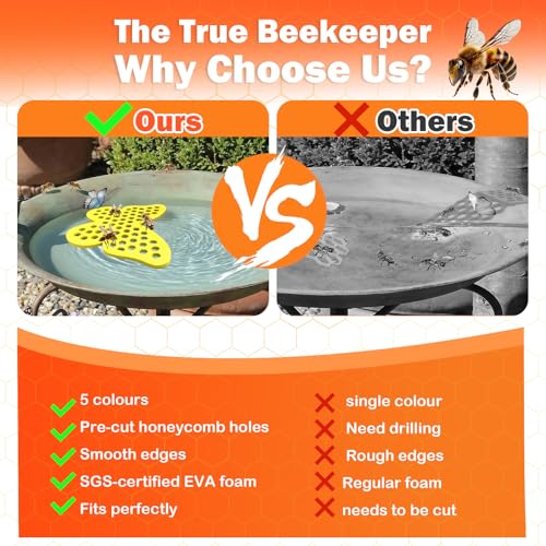 Bee Watering Station Island for Garden - 5 Pack Butterfly Floating Bee Island, SGS Certified Premium EVA Foam, Fade Resistant Odor Free Pre-Cut Holes, Anti Drowning for Pollinators, for Birdbath Pond