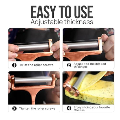 Zulay Adjustable Cheese Slicer - Wire Slicer for Mozzarella, Cheddar, Gouda - Heavy Duty With 2 Extra Wires (Rose Gold) - color: Rose Gold