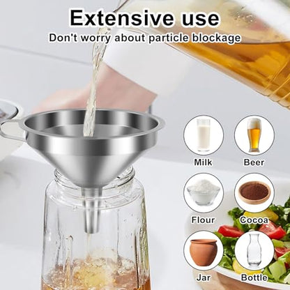 14 Pack Stainless Steel Funnels with 6 Fine Mesh Strainers, 4 Sizes 2.2-5.9 Inches Food Grade 304 Metal Kitchen Funnel Set for Filling Bottles, Oil, Jam, Juice, Wine, Milk, Powder, Canning - color: Silver 14pcs